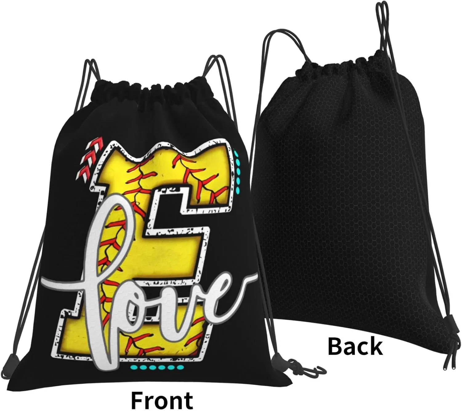Initials Drawstring Backpack Black Cinch Bags Foldable Sports Gym Sackpack For Men Women (Softball Letter E)