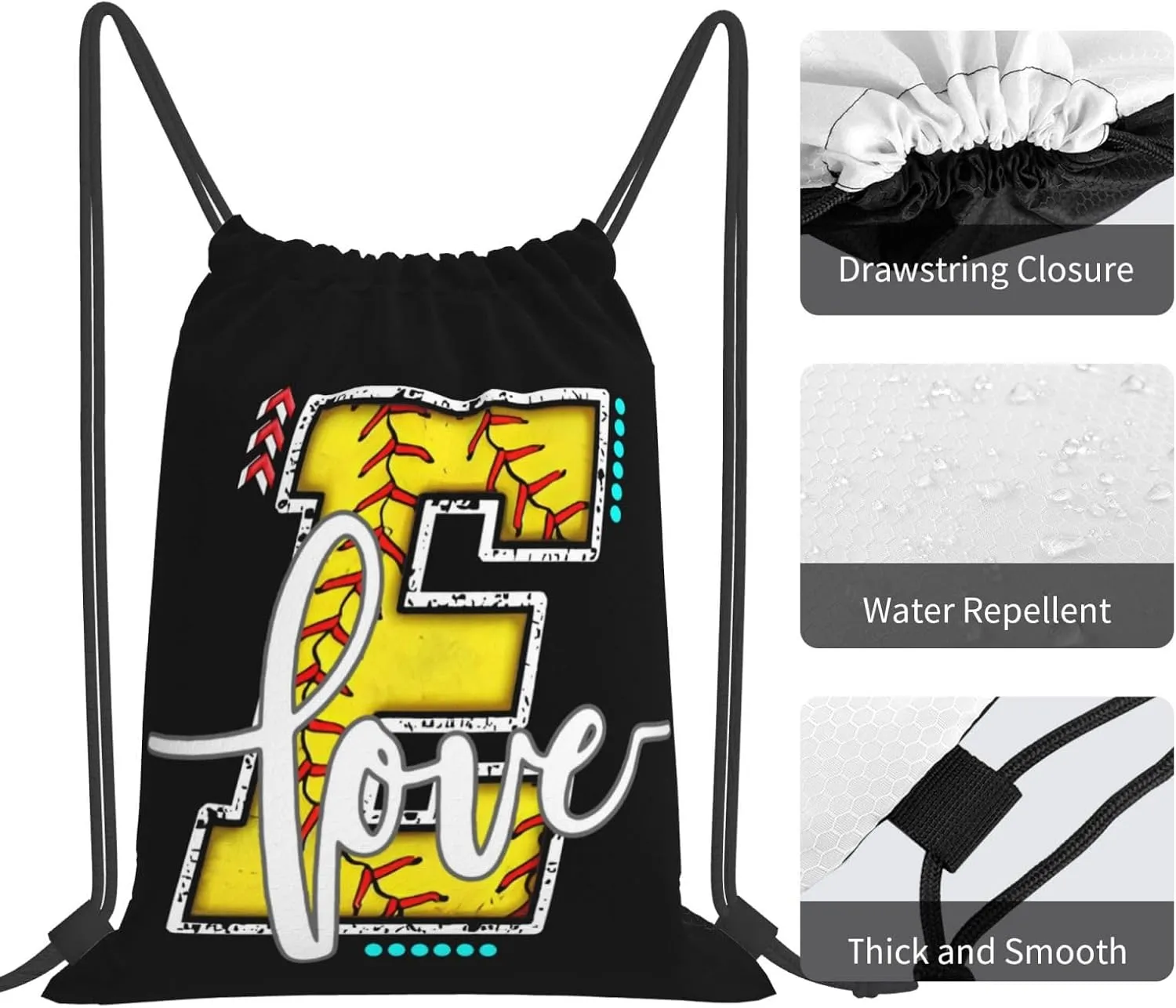 Initials Drawstring Backpack Black Cinch Bags Foldable Sports Gym Sackpack For Men Women (Softball Letter E)