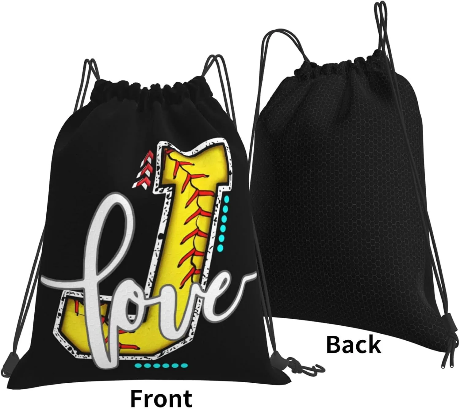 Initials Drawstring Backpack Black Cinch Bags Foldable Sports Gym Sackpack For Men Women (Softball Letter J)