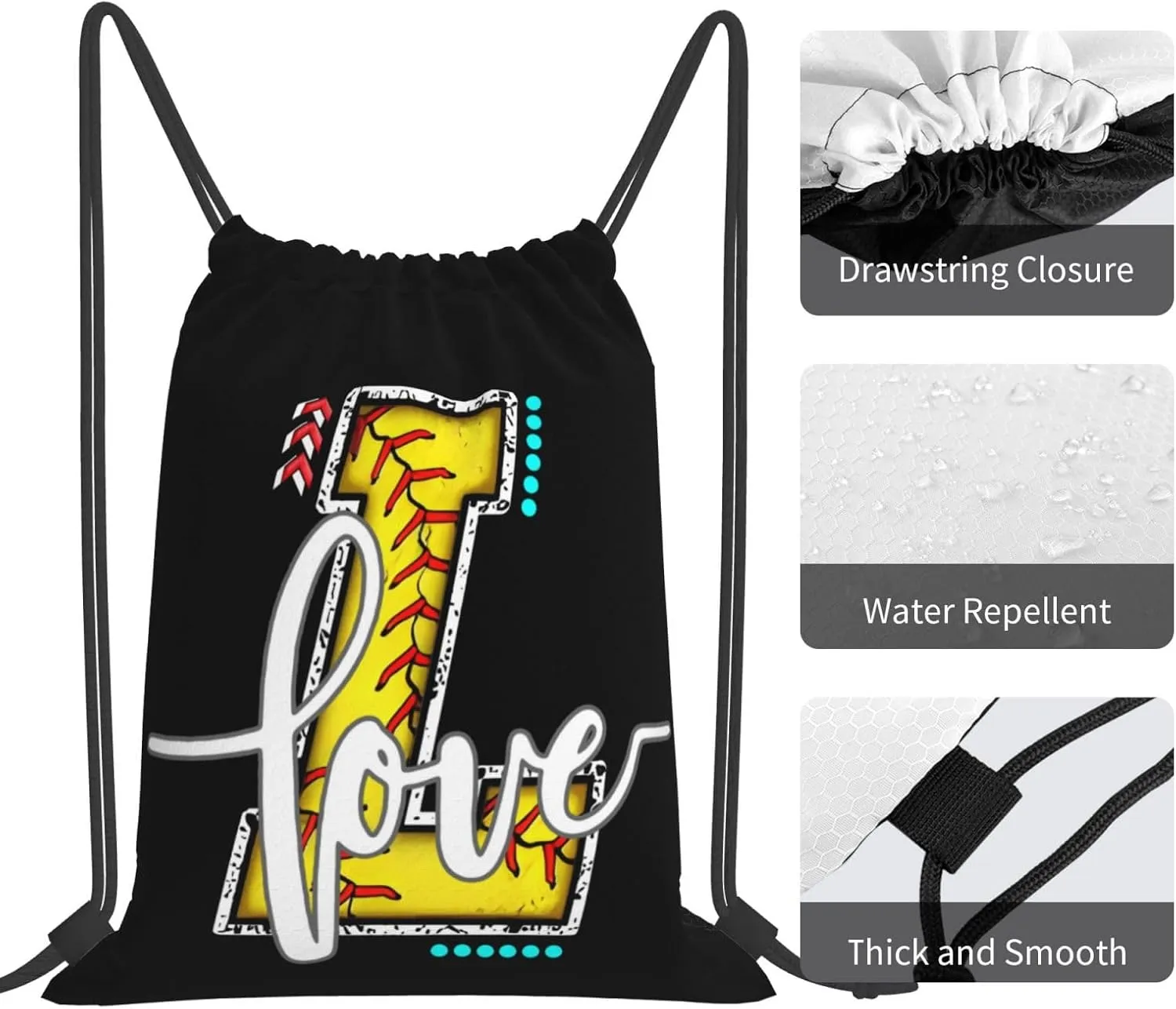 Initials Drawstring Backpack Black Cinch Bags Foldable Sports Gym Sackpack For Men Women (Softball Letter L)