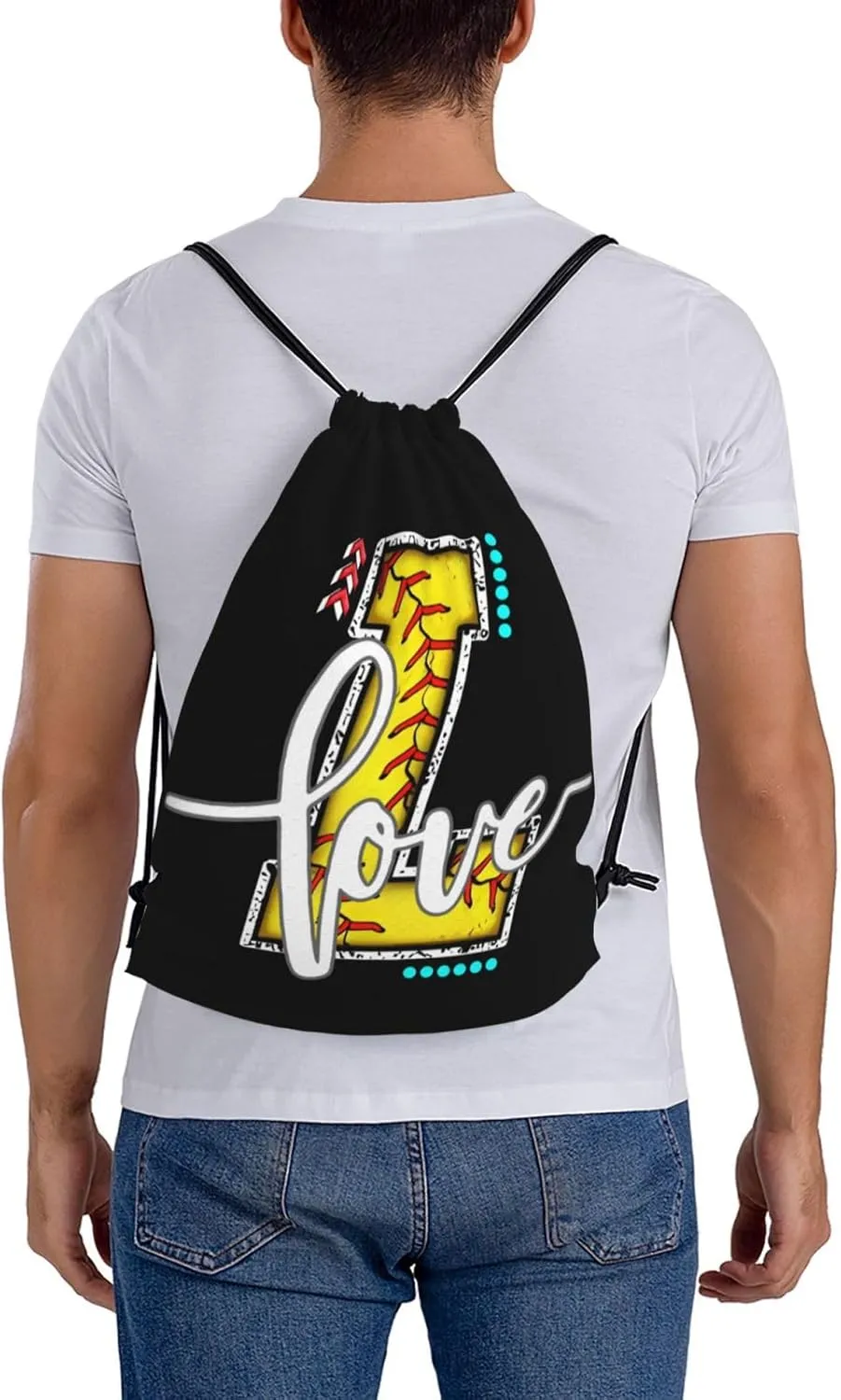 Initials Drawstring Backpack Black Cinch Bags Foldable Sports Gym Sackpack For Men Women (Softball Letter L)