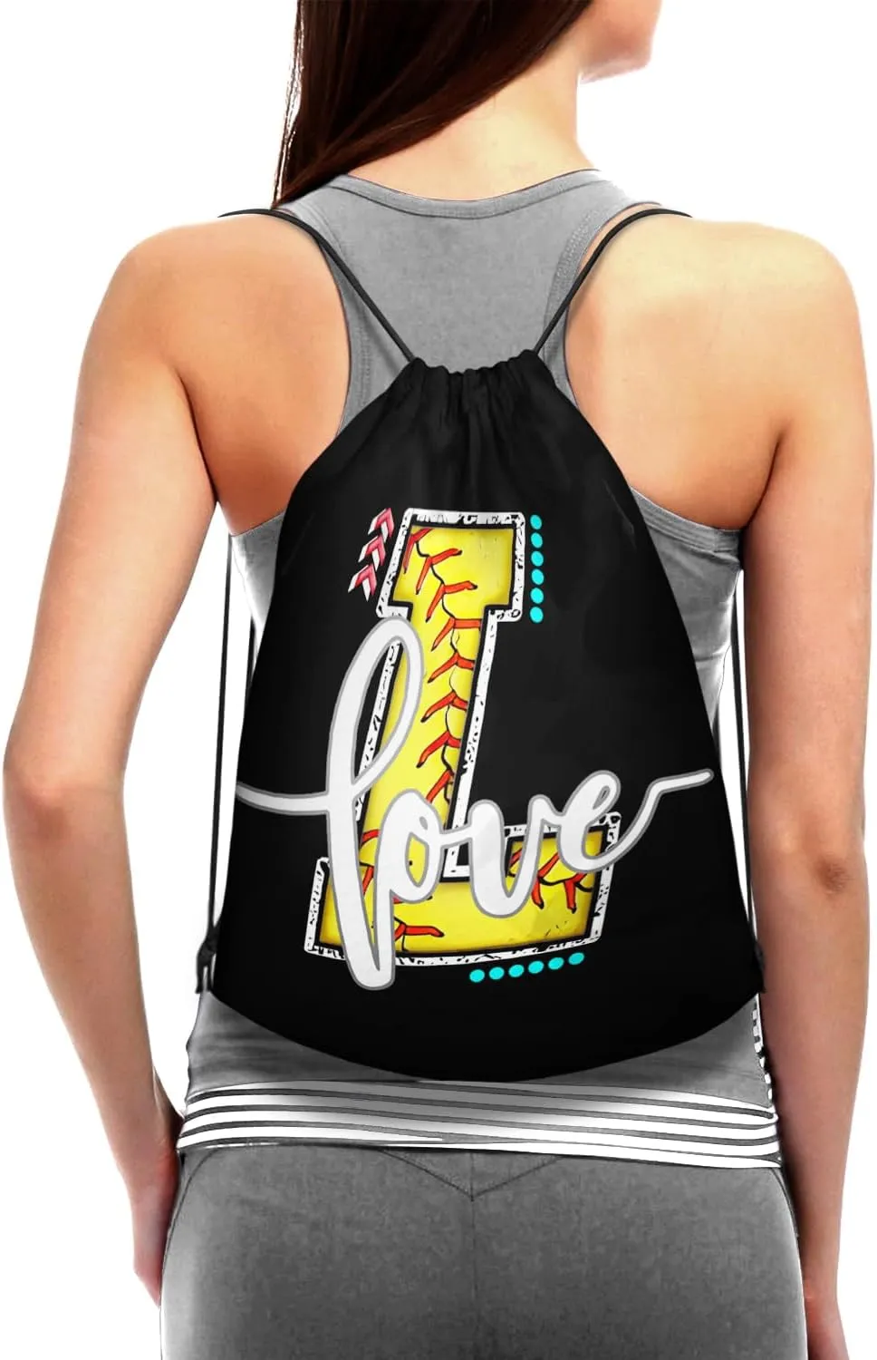 Initials Drawstring Backpack Black Cinch Bags Foldable Sports Gym Sackpack For Men Women (Softball Letter L)