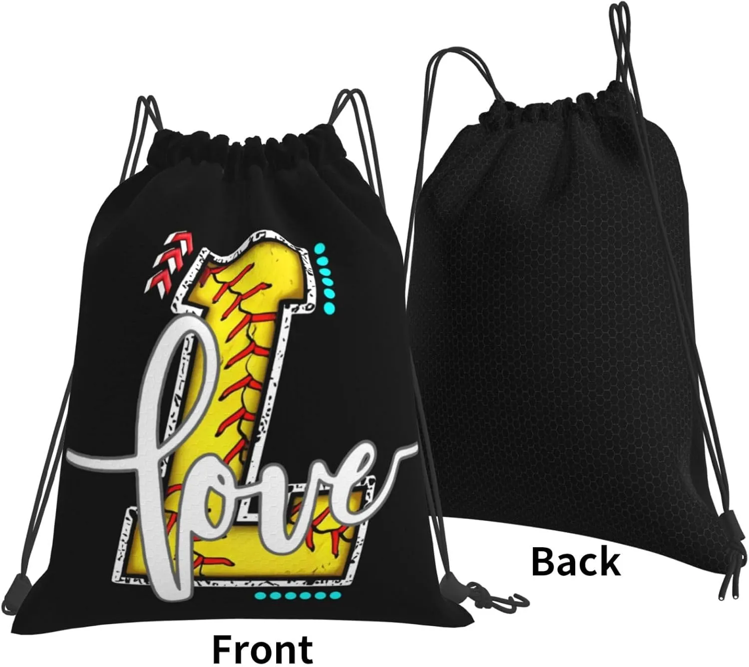 Initials Drawstring Backpack Black Cinch Bags Foldable Sports Gym Sackpack For Men Women (Softball Letter L)