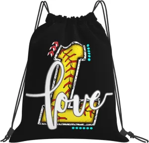 Initials Drawstring Backpack Black Cinch Bags Foldable Sports Gym Sackpack For Men Women (Softball Letter L)