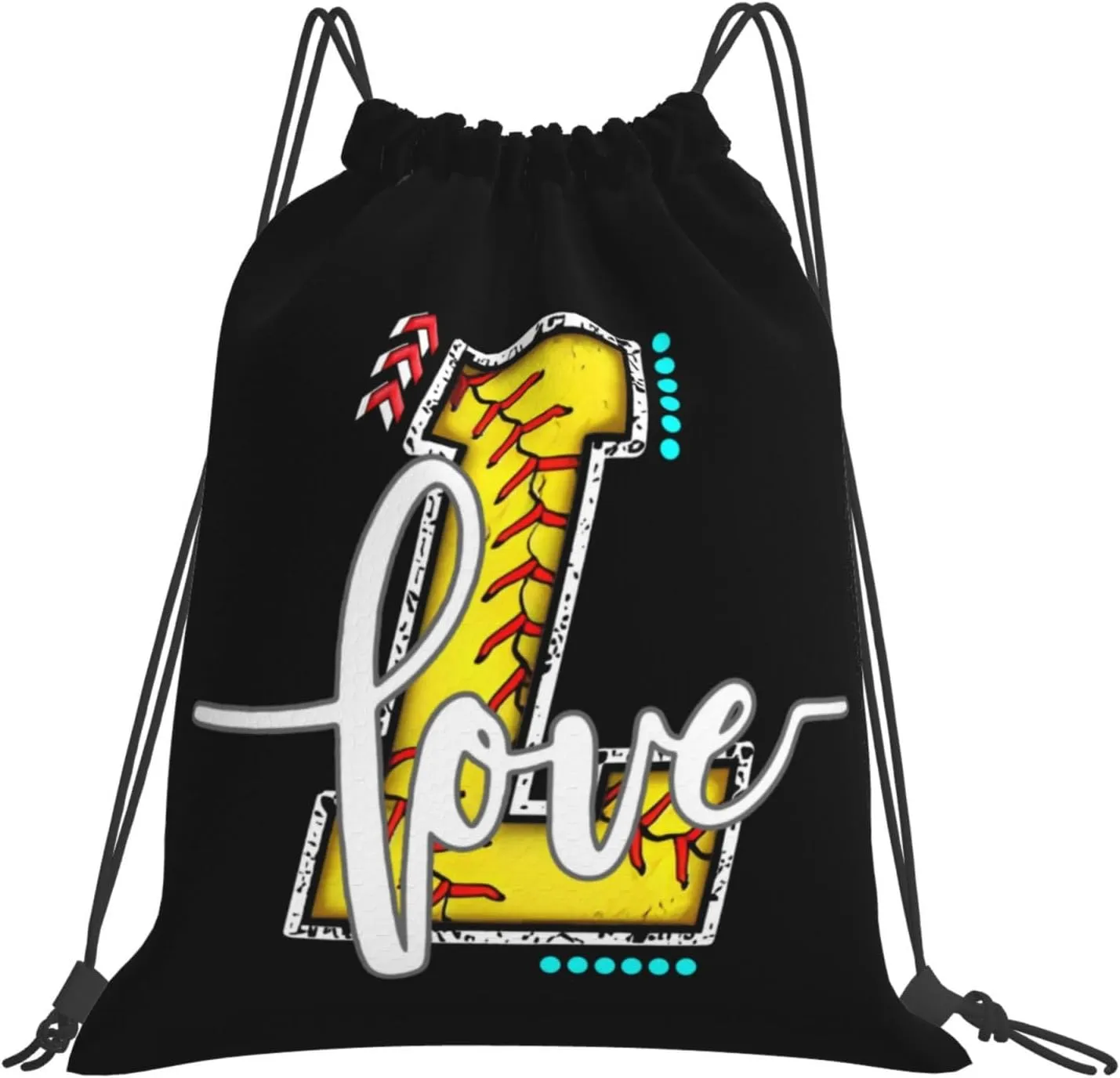 Initials Drawstring Backpack Black Cinch Bags Foldable Sports Gym Sackpack For Men Women (Softball Letter L)