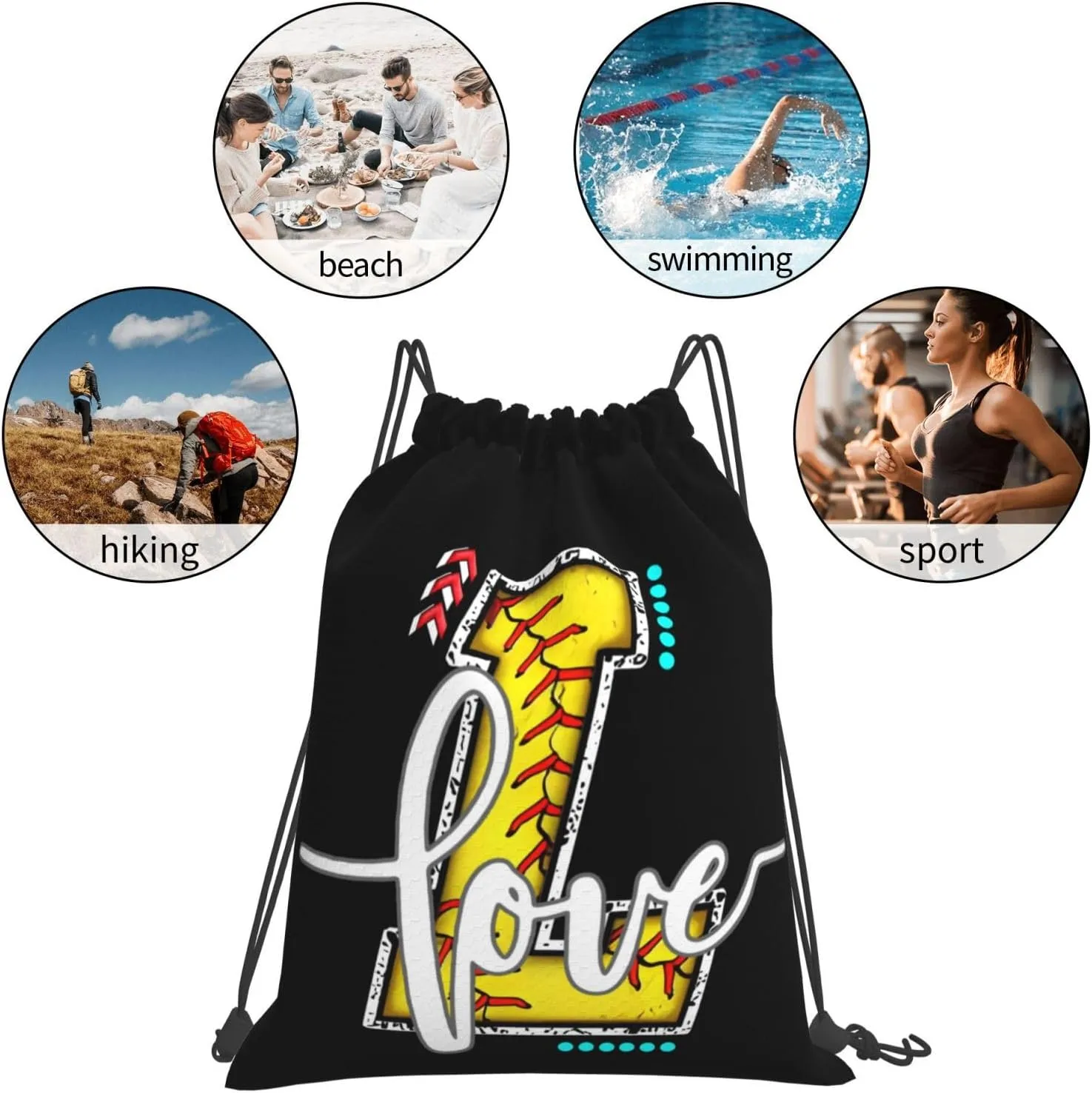 Initials Drawstring Backpack Black Cinch Bags Foldable Sports Gym Sackpack For Men Women (Softball Letter L)
