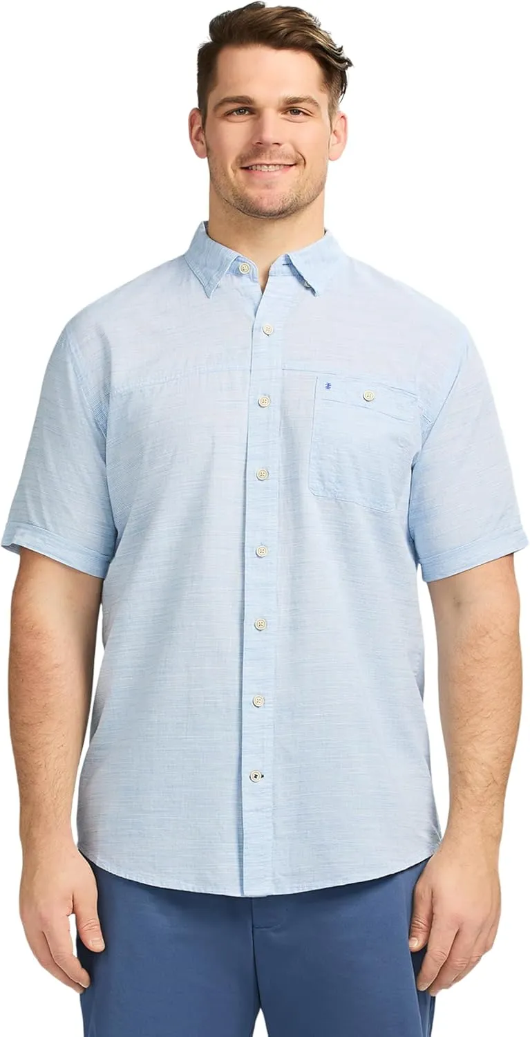 IZOD Men's Big and Tall Saltwater Dockside Short Sleeve Button Down Shirt