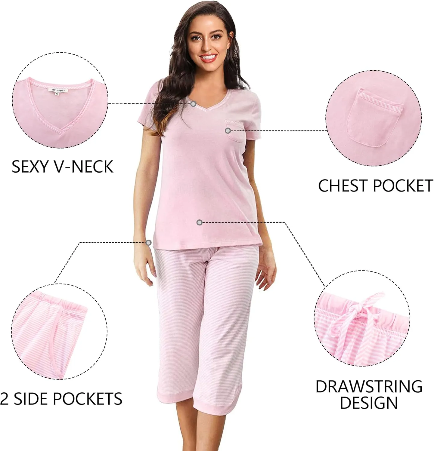IZZY   TOBY Women's Sleepwear Tops With Capri Pants Pajama Sets