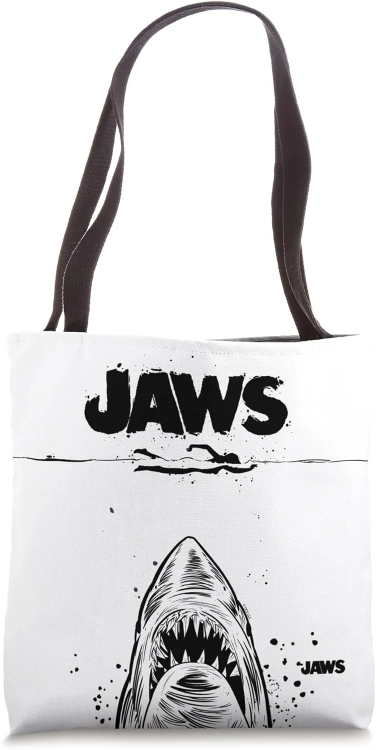 Jaws 50th Anniversary Poster Black & White Sketch 2-Sided Tote Bag