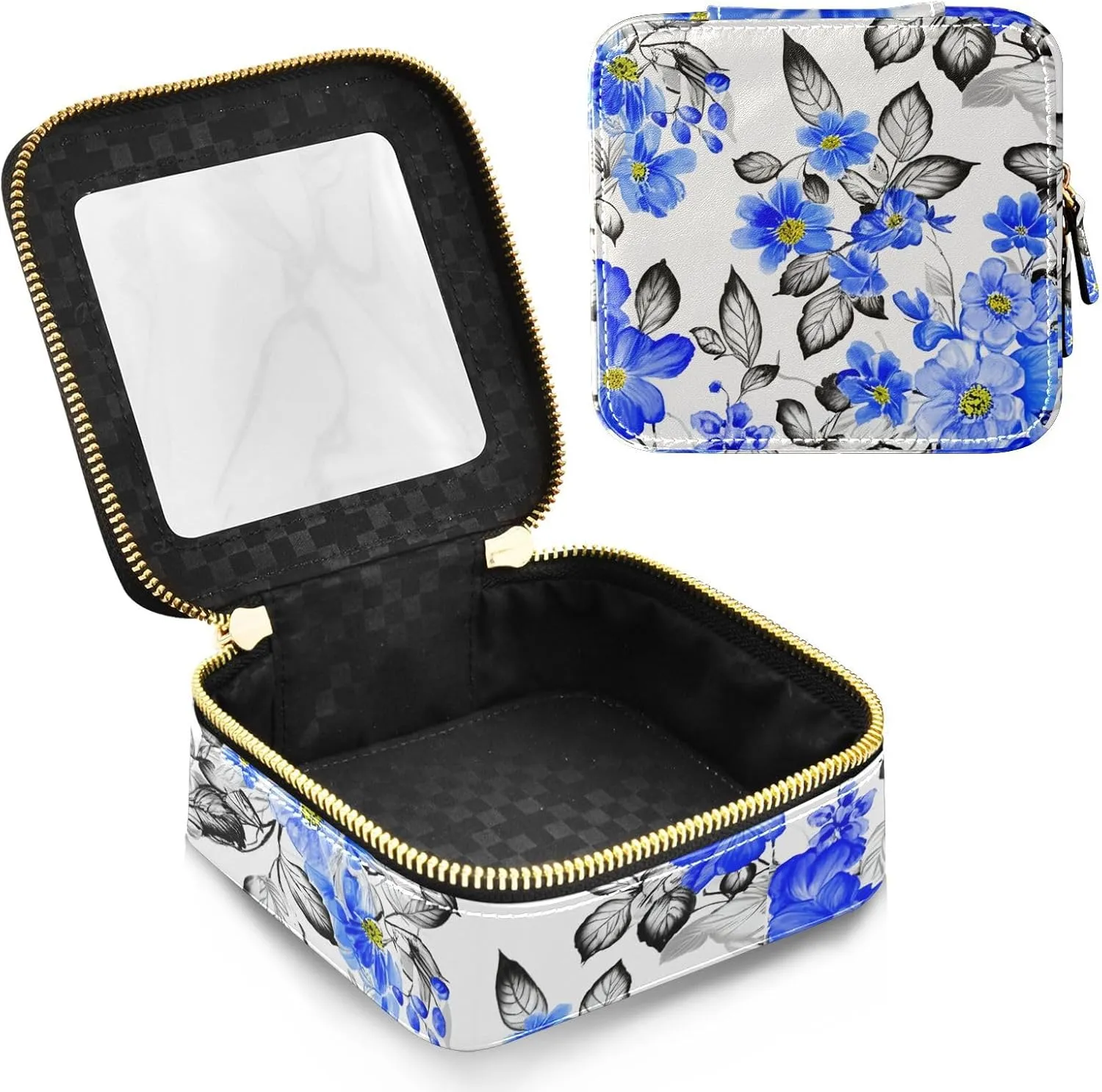 Joko Ivery Blue Flowers Minimalist Clear Makeup Bag Travel Cosmetic Bags with Zipper Portable Toiletry Bag for Women Cosmetic Case Mini Makeup Bag for Men Women Travel Essentials