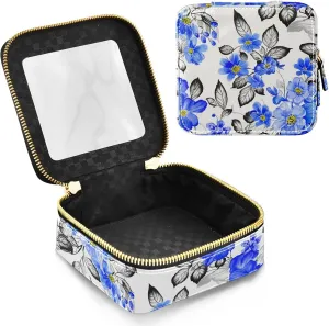 Joko Ivery Blue Flowers Minimalist Clear Makeup Bag Travel Cosmetic Bags with Zipper Portable Toiletry Bag for Women Cosmetic Case Mini Makeup Bag for Men Women Travel Essentials