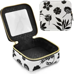 Joko Ivery Flowers Minimalist White Clear Makeup Bag Travel Cosmetic Bags with Zipper Portable Toiletry Bag for Women Make Up Pouches Mini Makeup Bag for Men Women Travel Essentials