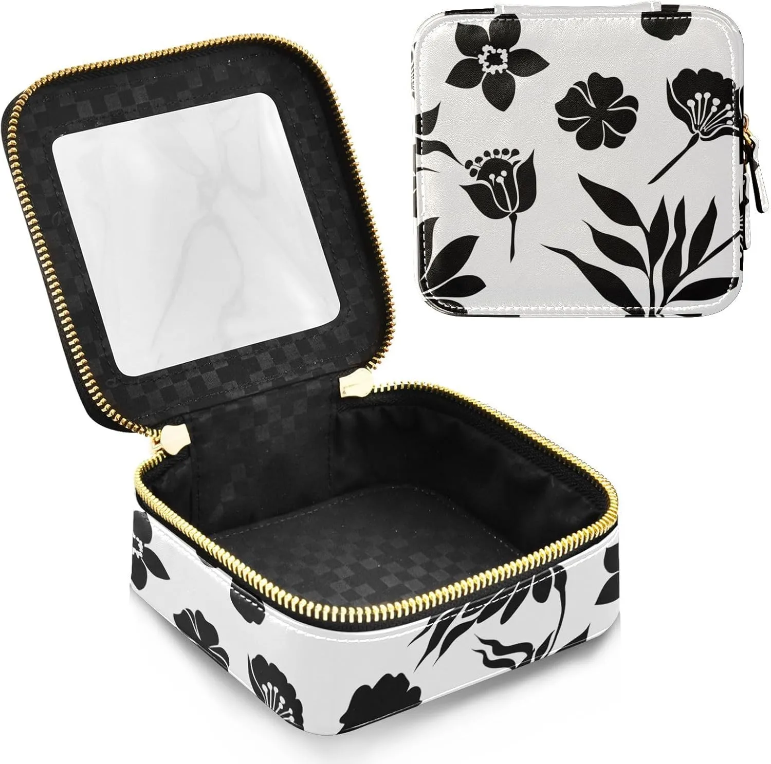 Joko Ivery Flowers Minimalist White Clear Makeup Bag Travel Cosmetic Bags with Zipper Portable Toiletry Bag for Women Make Up Pouches Mini Makeup Bag for Men Women Travel Essentials