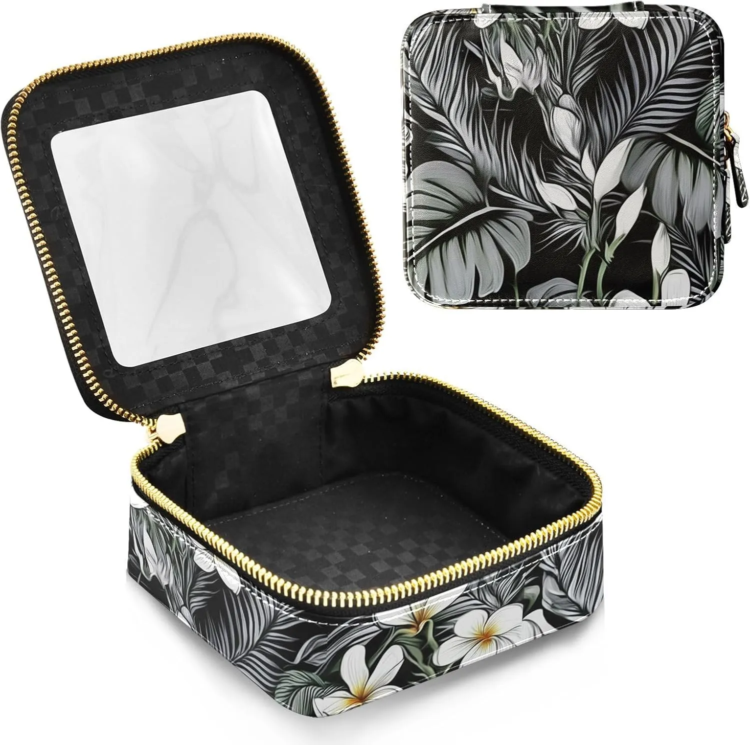 Joko Ivery Plumeria Leaves Minimalist Clear Makeup Bag Travel Cosmetic Bags with Zipper Portable Toiletry Bag for Women Make Up Pouches Preppy Makeup Travel Bag for Men Women Travel Essentials