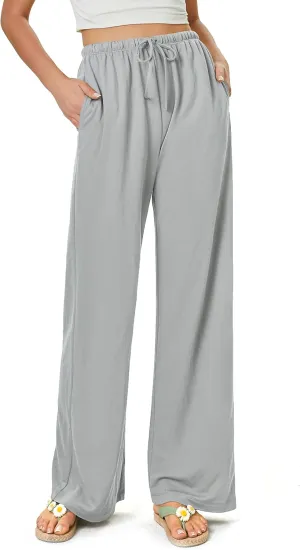 keriffe Summer Outfits Flowy Palazzo Pants for Women 2025 High Waisted Wide Leg Beach Casual Vacation Pants Trousers Pockets