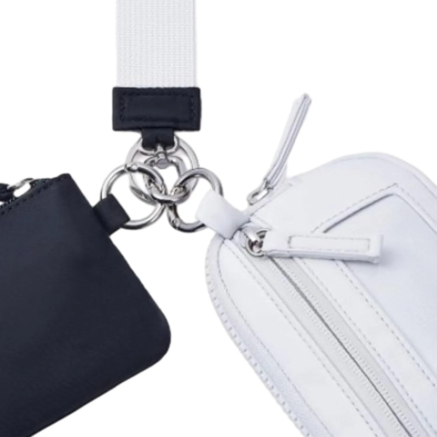 Keychain Wristlet Wallet Double Pouch Nylon Bag Portable with Zipper Purse Small Wallet with Keyring for Dating Shopping Travel, Black Gray