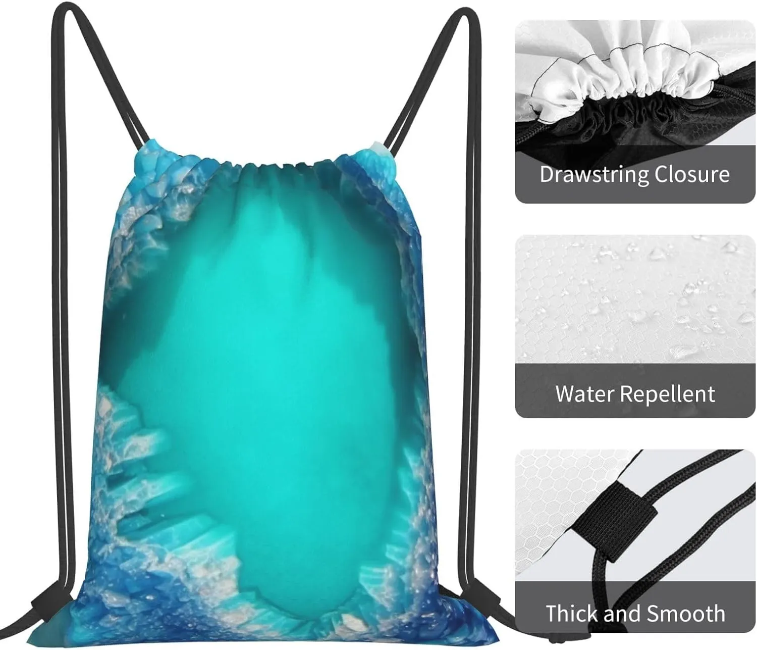 KHiry Drawstring Backpack Waterproof String Bag Aqua Blue Turquoise Drawstring Sackpack Gym Bag for Man Woman