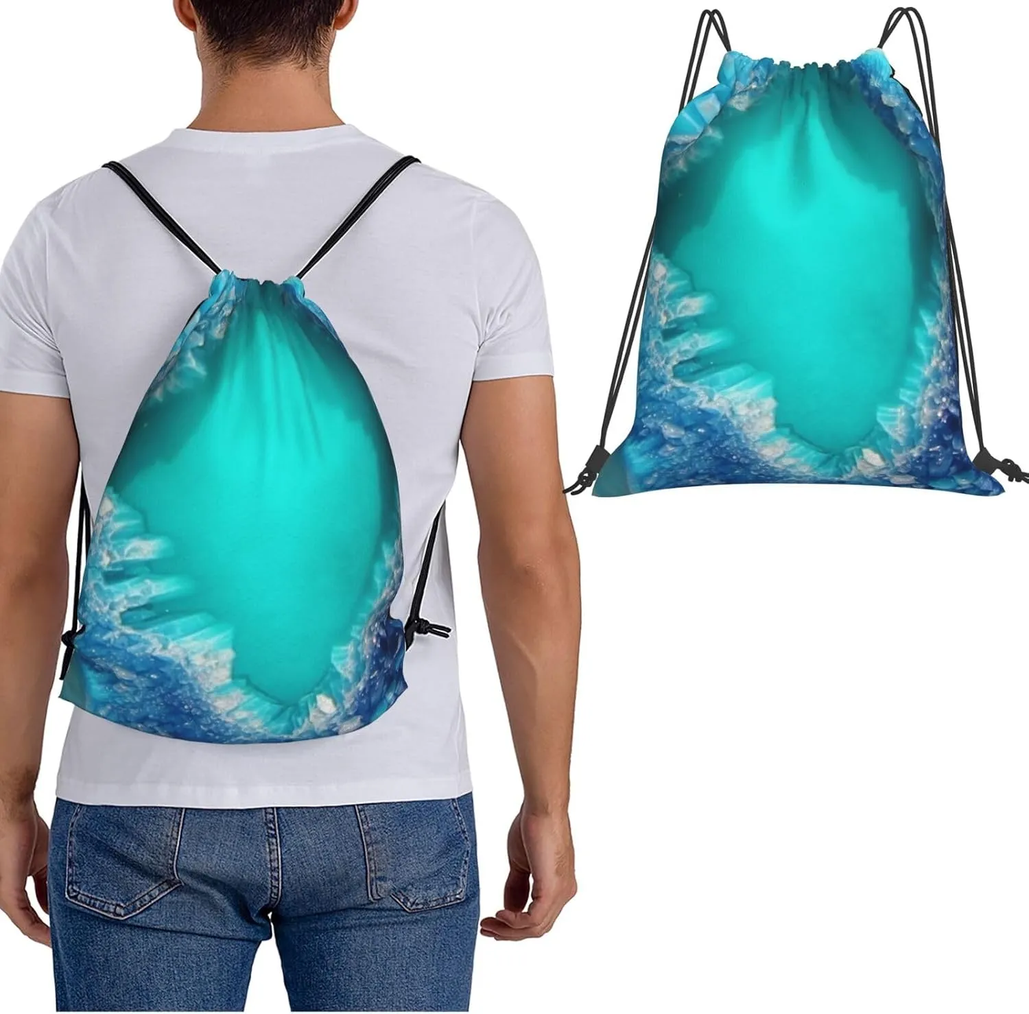 KHiry Drawstring Backpack Waterproof String Bag Aqua Blue Turquoise Drawstring Sackpack Gym Bag for Man Woman