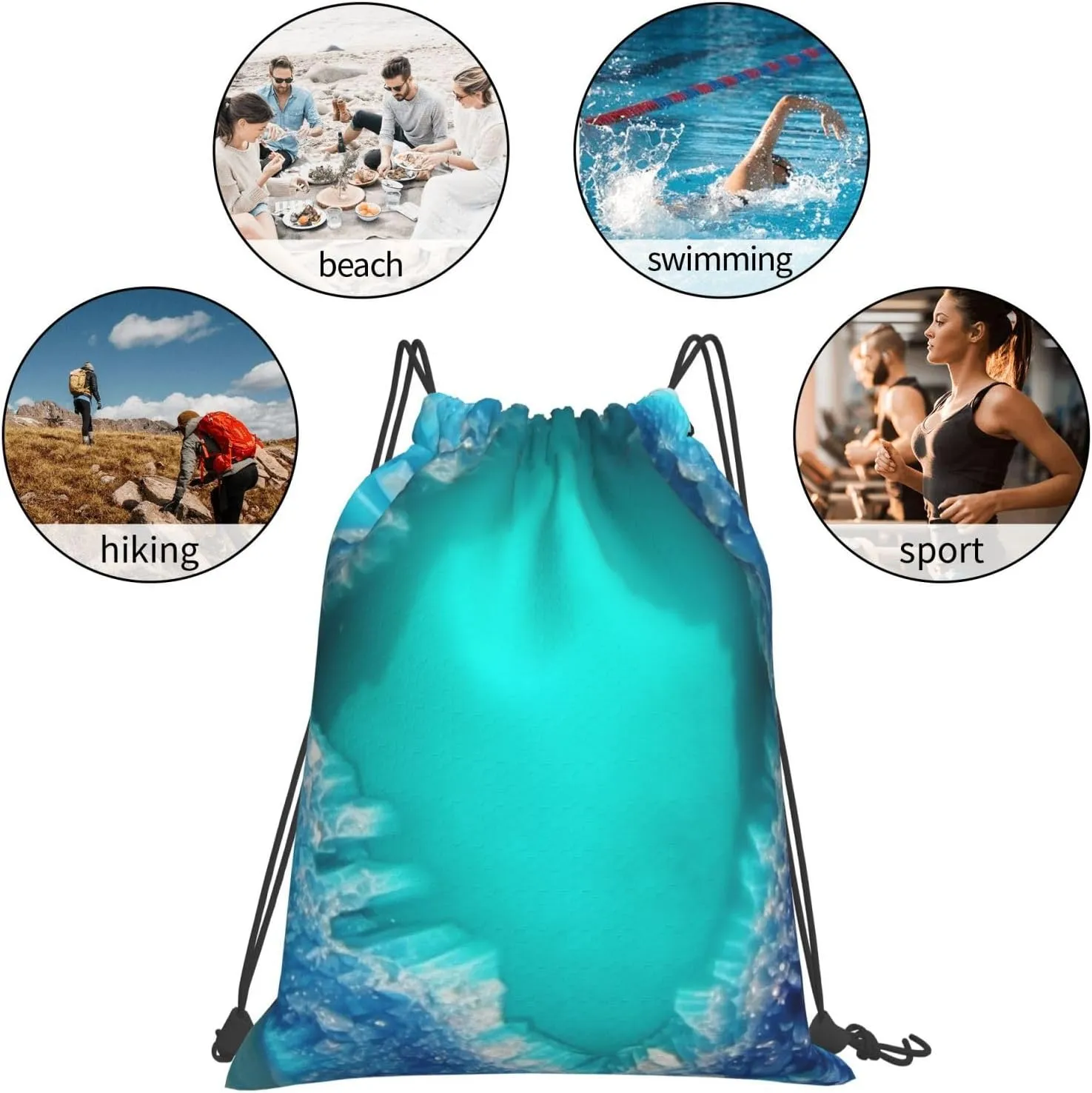 KHiry Drawstring Backpack Waterproof String Bag Aqua Blue Turquoise Drawstring Sackpack Gym Bag for Man Woman
