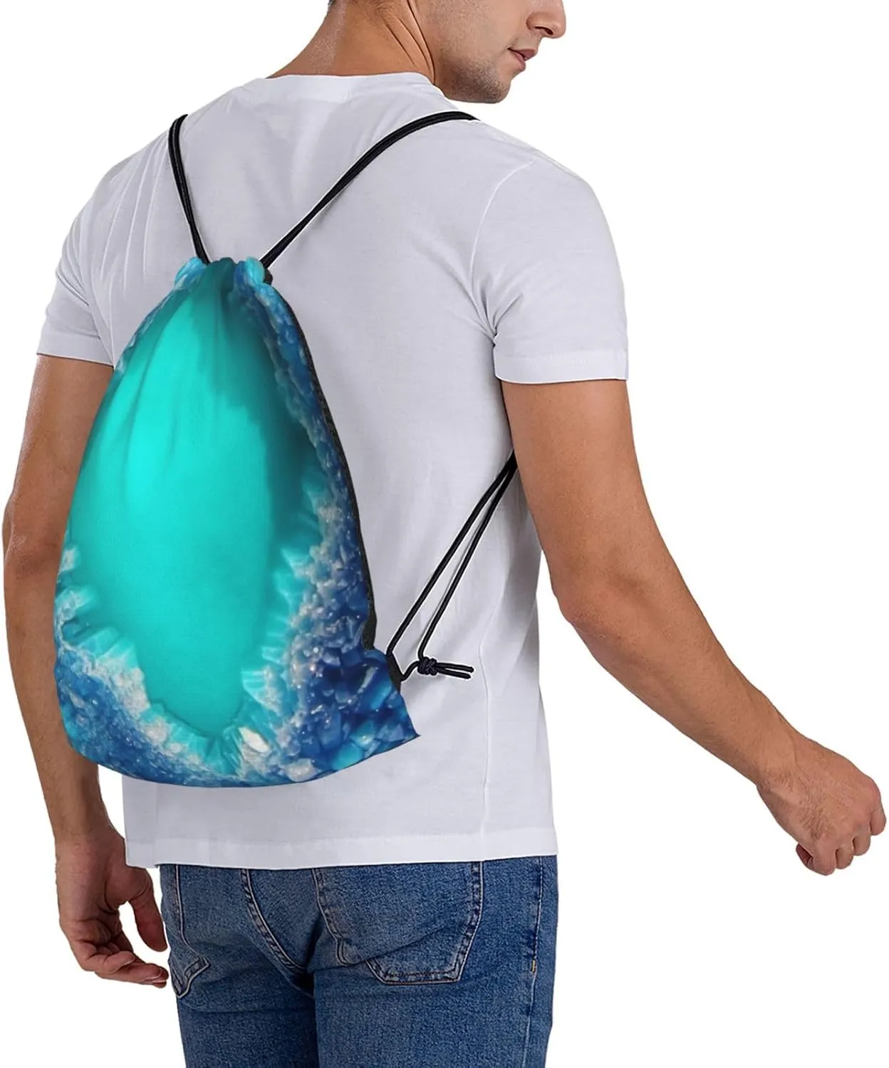 KHiry Drawstring Backpack Waterproof String Bag Aqua Blue Turquoise Drawstring Sackpack Gym Bag for Man Woman