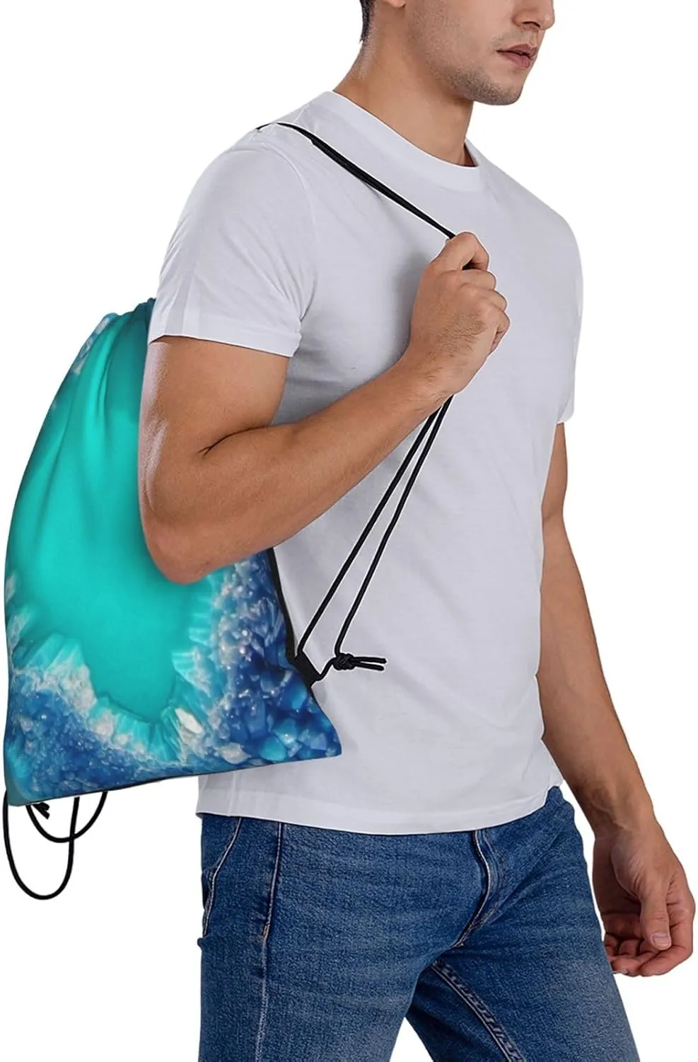 KHiry Drawstring Backpack Waterproof String Bag Aqua Blue Turquoise Drawstring Sackpack Gym Bag for Man Woman