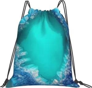 KHiry Drawstring Backpack Waterproof String Bag Aqua Blue Turquoise Drawstring Sackpack Gym Bag for Man Woman