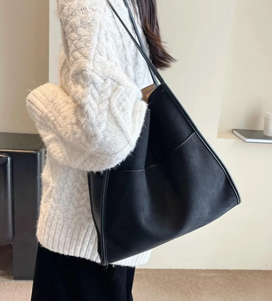 Large Bucket Tote Bags for Women Vegan Leather Handbag Suede Shoulder Purse Fashion Designer Working Satchel 2pcs