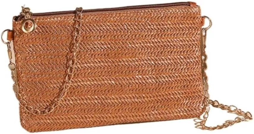Large capacity Bag Spring And Summer Minimalist Chain Square Bag Casual Straw Element Shoulder Messenger Bag Ladies shoulder Bag(Brown)
