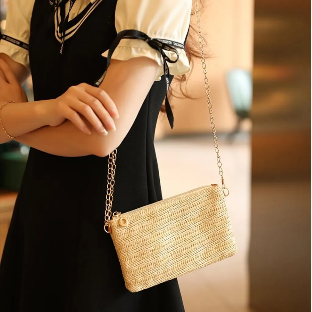 Large capacity Bag Spring And Summer Minimalist Chain Square Bag Casual Straw Element Shoulder Messenger Bag Ladies shoulder Bag(Nero)