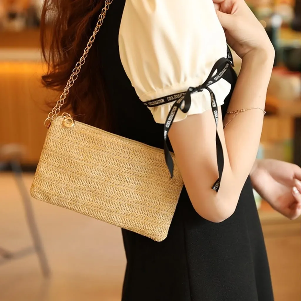 Large capacity Bag Spring And Summer Minimalist Chain Square Bag Casual Straw Element Shoulder Messenger Bag Ladies shoulder Bag(Nero)