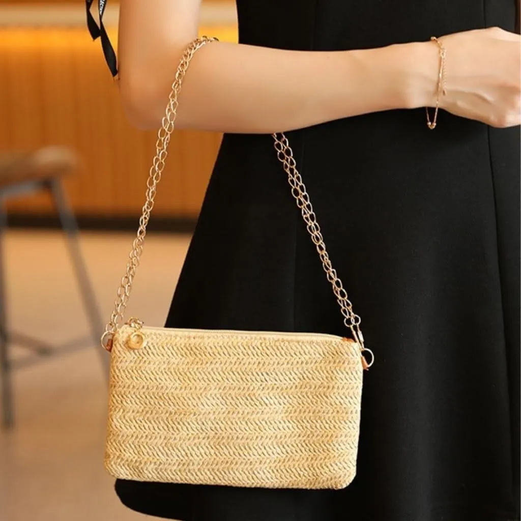 Large capacity Bag Spring And Summer Minimalist Chain Square Bag Casual Straw Element Shoulder Messenger Bag Ladies shoulder Bag(Nero)