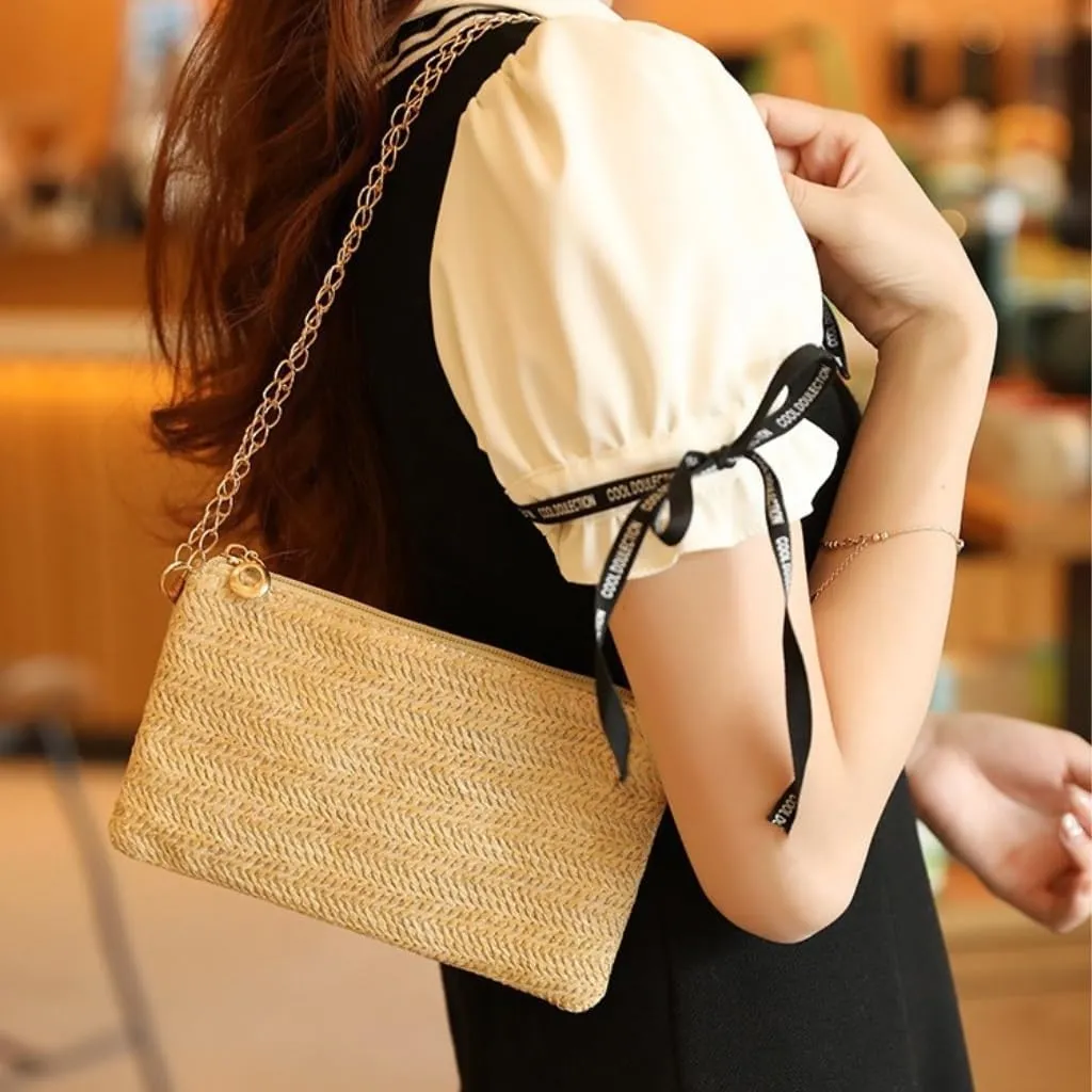 Large capacity Bag Spring And Summer Minimalist Chain Square Bag Casual Straw Element Shoulder Messenger Bag Ladies shoulder Bag(Nero)