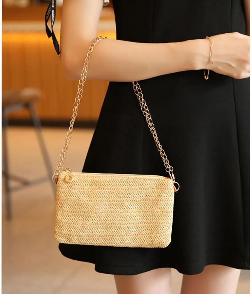 Large capacity Bag Spring And Summer Minimalist Chain Square Bag Casual Straw Element Shoulder Messenger Bag Ladies shoulder Bag(Nero)