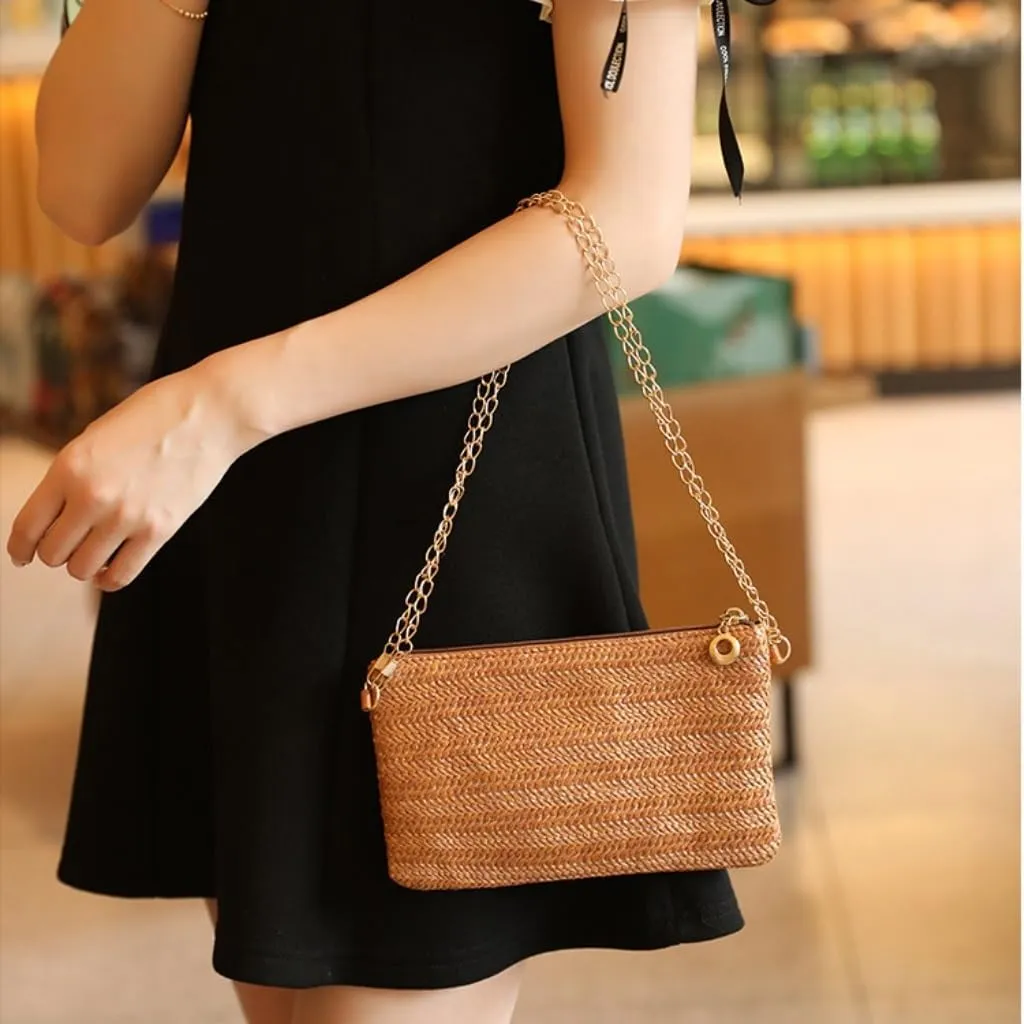 Large capacity Bag Spring And Summer Minimalist Chain Square Bag Casual Straw Element Shoulder Messenger Bag Ladies shoulder Bag(White)
