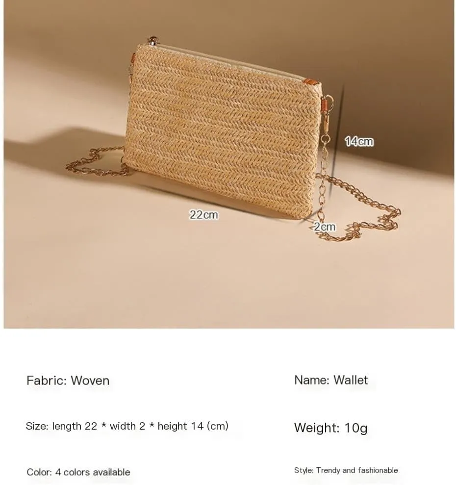 Large capacity Bag Spring And Summer Minimalist Chain Square Bag Casual Straw Element Shoulder Messenger Bag Ladies shoulder Bag(White)