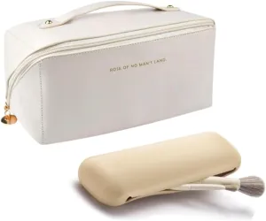 Large Capacity Travel Makeup Bag with Silicone Brush Holder, Cosmetic Organizer
