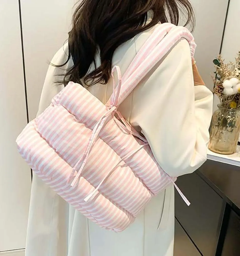 Large Puffer Tote Bag for Women Y2k Cute Puffy Handbag Quilted Padded Down Satchel Trendy Purse Shoulder Bag