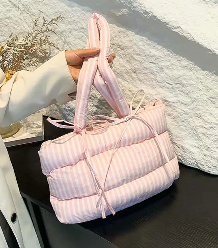 Large Puffer Tote Bag for Women Y2k Cute Puffy Handbag Quilted Padded Down Satchel Trendy Purse Shoulder Bag