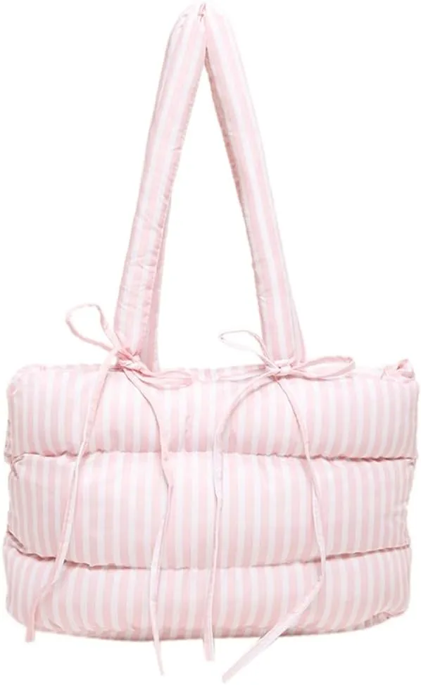 Large Puffer Tote Bag for Women Y2k Cute Puffy Handbag Quilted Padded Down Satchel Trendy Purse Shoulder Bag