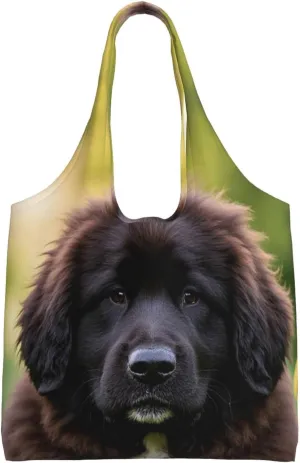 Large Tote Bag For Women Heavy Duty Foldable Shopping Tote Bag Cute Pet Newfoundland Dog Shoulder Bag For Work Beach Travel