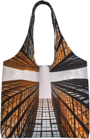 Large Tote Bag For Women Heavy Duty Foldable Shopping Tote Bag Skyscraper Looking Up At Sky Shoulder Bag For Work Beach Travel