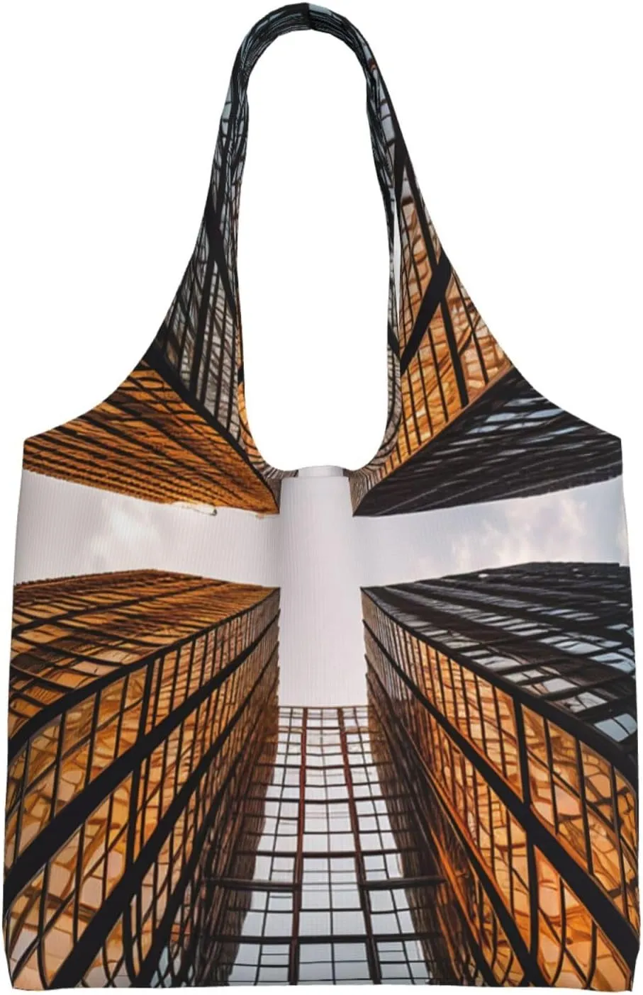 Large Tote Bag For Women Heavy Duty Foldable Shopping Tote Bag Skyscraper Looking Up At Sky Shoulder Bag For Work Beach Travel