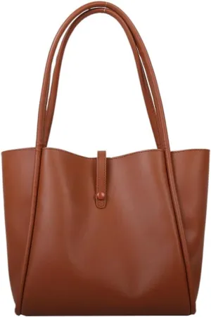 Large Tote Bag for Women Vegan Leather Shoulder Purse Casual Solid Color Working Handbag Top Handle Satchel 2pcs