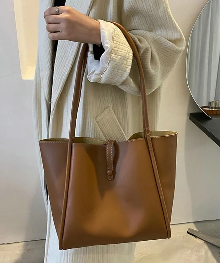 Large Tote Bag for Women Vegan Leather Shoulder Purse Casual Solid Color Working Handbag Top Handle Satchel 2pcs