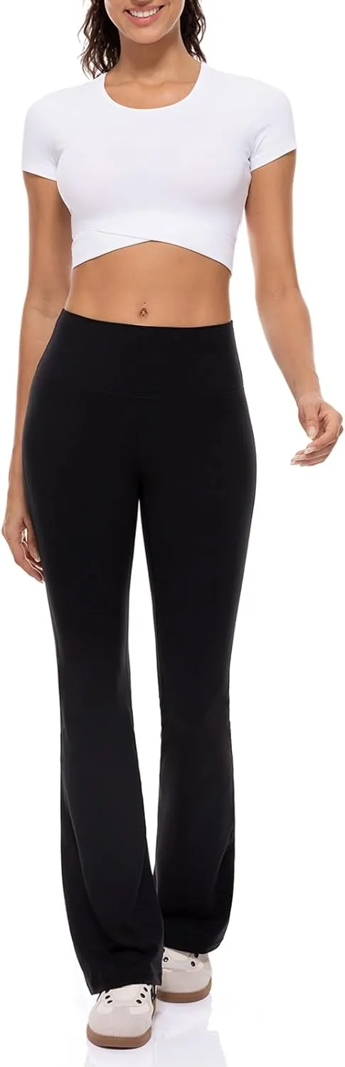 Lavento Women's Flare Pants 26"/28"/30"/32"/34" - High Waisted Flared Yoga Pant in Petite/Regular/Tall Fit