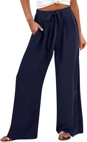 Linen Pants for Women 2025 Dressy High Waisted Wide Leg Palazzo Pants Summer Casual Loose Flowy Trousers with Pocket
