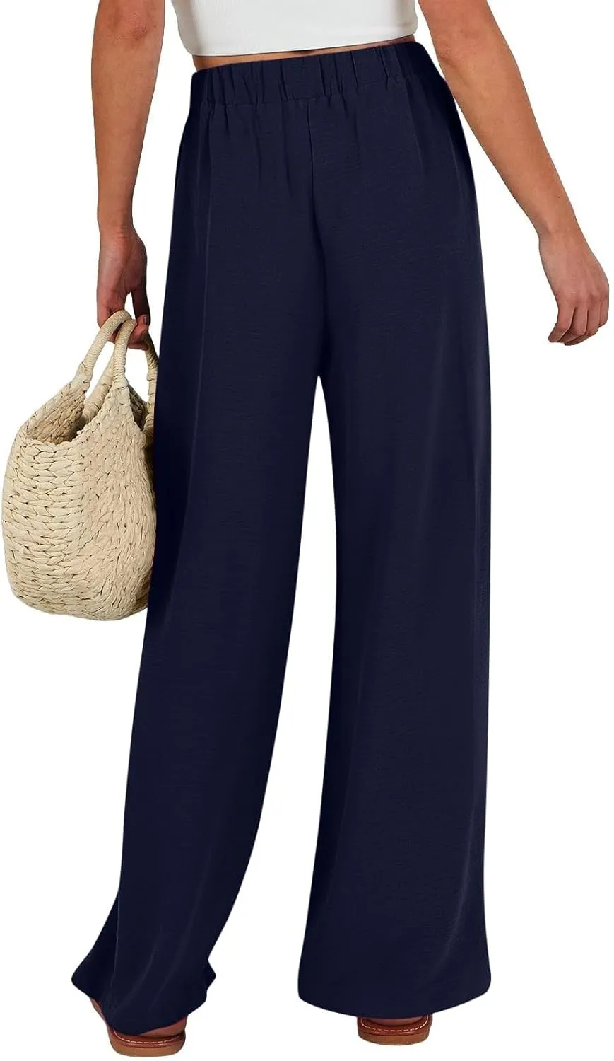 Linen Pants for Women 2025 Dressy High Waisted Wide Leg Palazzo Pants Summer Casual Loose Flowy Trousers with Pocket