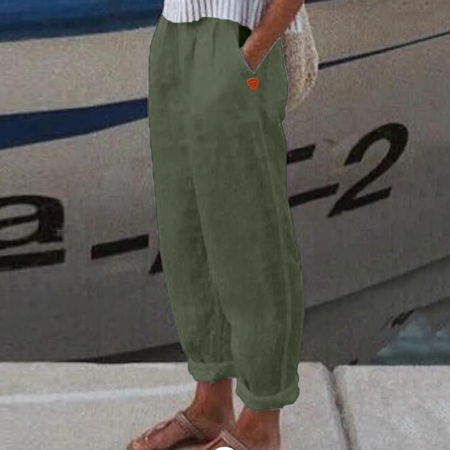 Linen Pants Women Summer Wide Leg Casual Summer High Waisted Lightweight Lounge Slacks Beach Baggy Loose Trousers