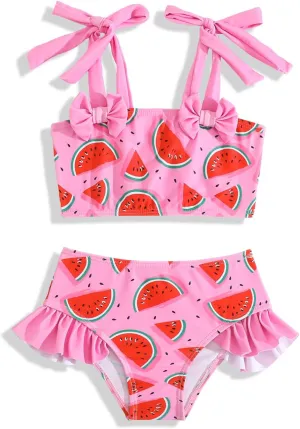 Little Girls Two Piece Bikini Set Ruffle Stripe Watermelon Summer Beach Bathing Suit Swimsuit 1-5 Years