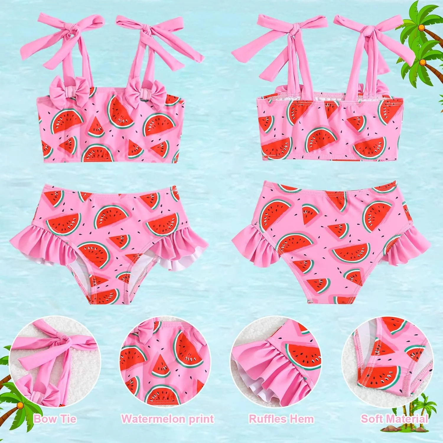 Little Girls Two Piece Bikini Set Ruffle Stripe Watermelon Summer Beach Bathing Suit Swimsuit 1-5 Years